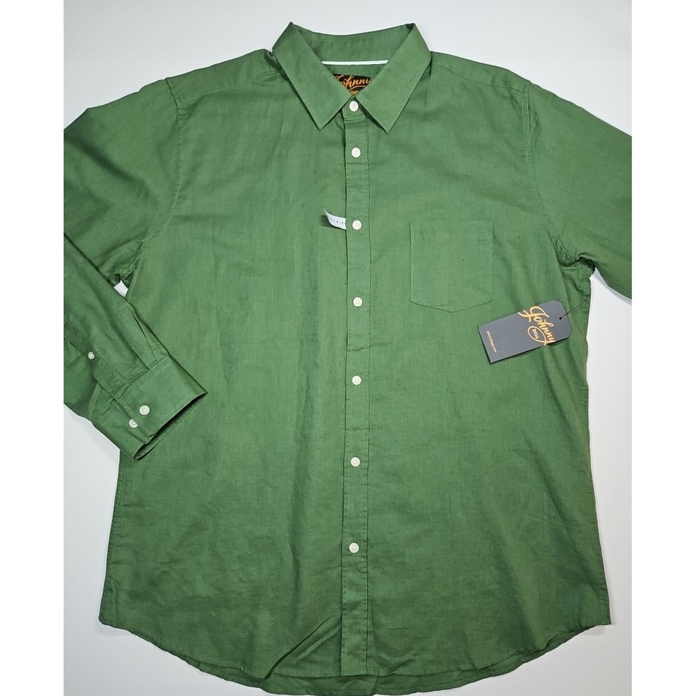 Johnny Bigg Men's Green Linen‎ Blend Button Up Long Sleeve Shirt Size Large NWT